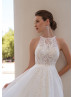 Halter Beaded Ivory Lace Tulle Sheer Back Wedding Dress